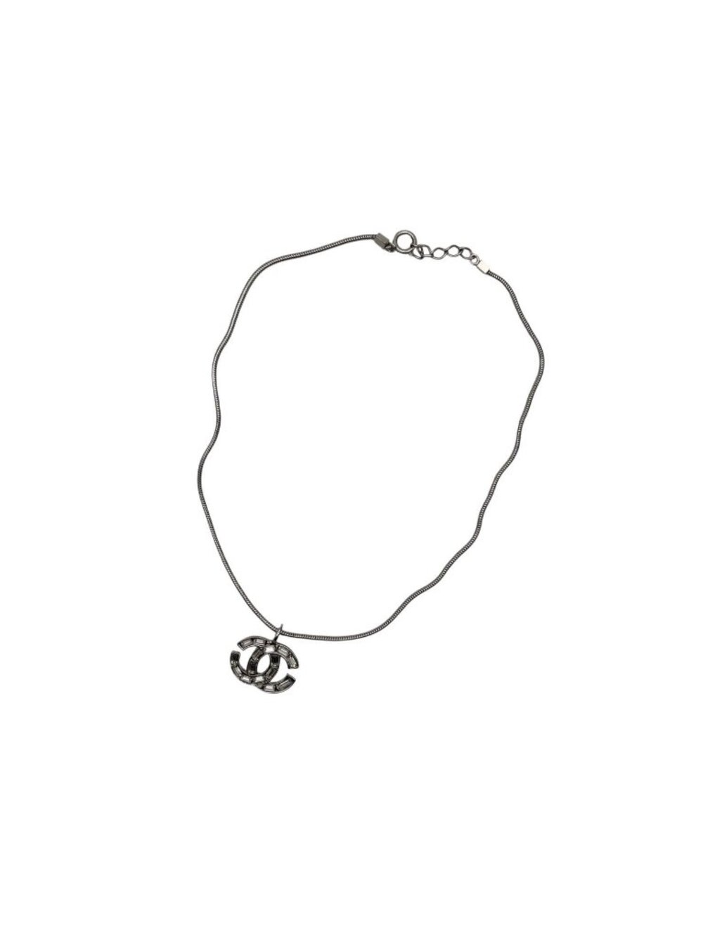 Chanel Rhinestone CC Logo Necklace 01 Silver
